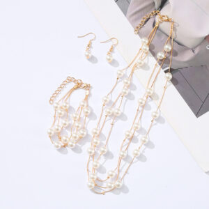 Alloy Pearl based Necklace, bracelet, earrings jewelry set
