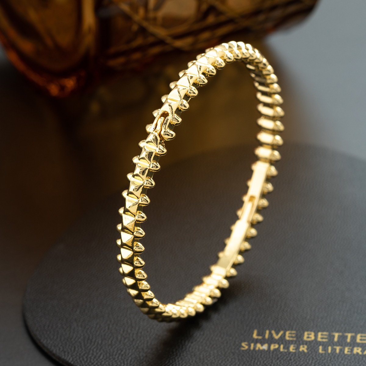 Geometric Golden alloy necklace earrings bracelet Jewelry Set - Image 3