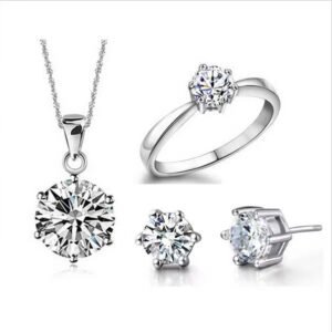 Moissanite lab diamond Six-prong ring, necklace, and earrings jewelry set