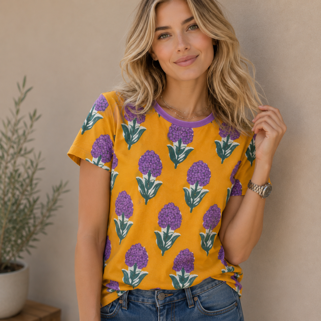 orange purple flowers All-Over Print Women's Cotton T-Shirt