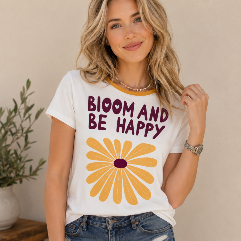 tshirt  with quotations - Bloom And Be Happy- in pure cotton