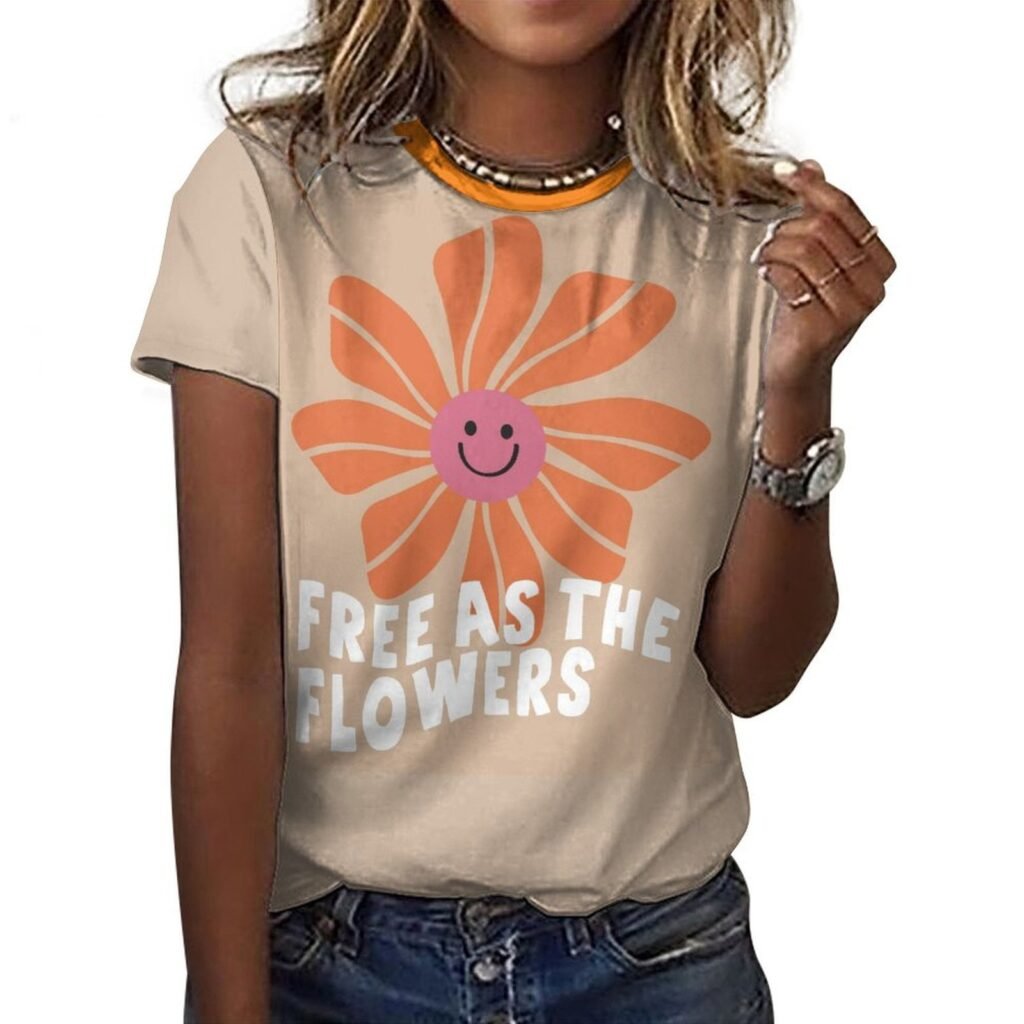 tshirt with quotations – free as the flowers– in pure cotton