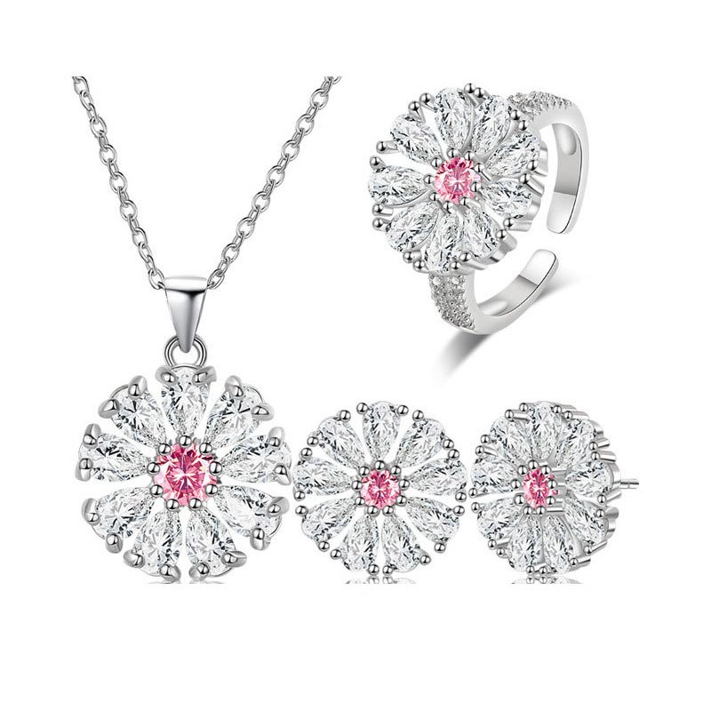 Zircon Sunflower necklace, earrings, and ring jewelry set - Image 5