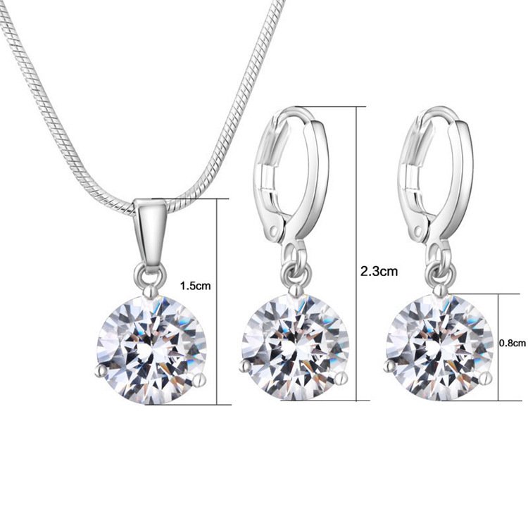 Geometric Zircon Necklace Earrings Set - Image 2
