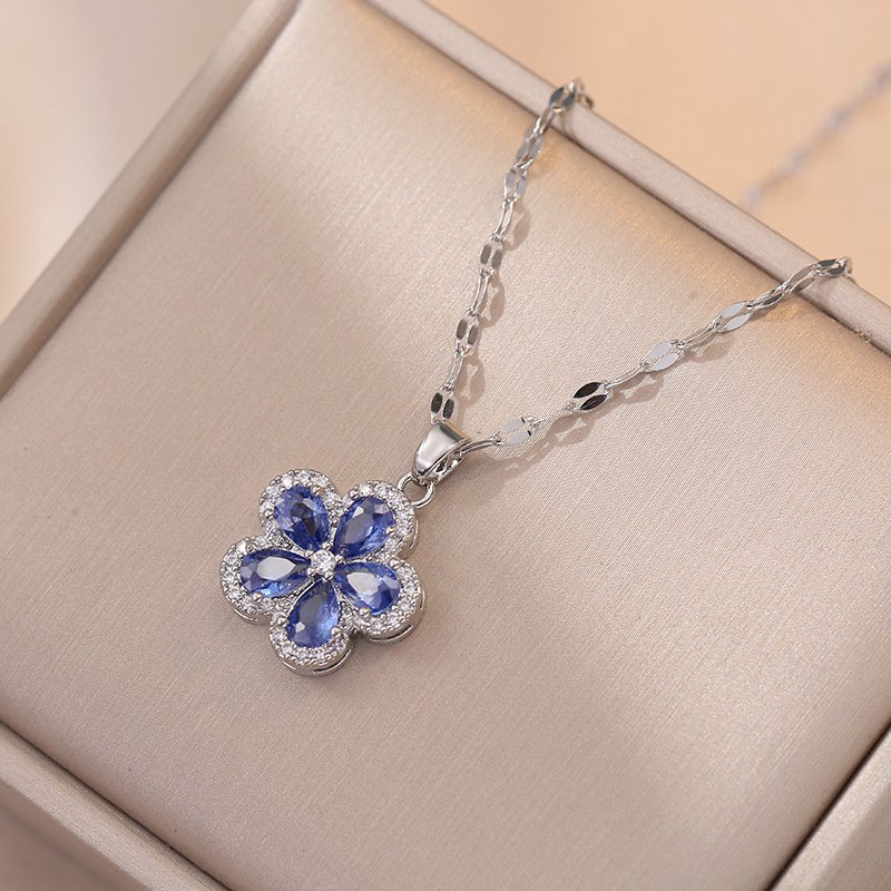 Floral Zircon Petal Necklace and earrings jewelry set - Image 4