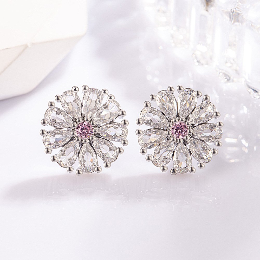 Zircon Sunflower necklace, earrings, and ring jewelry set - Image 4