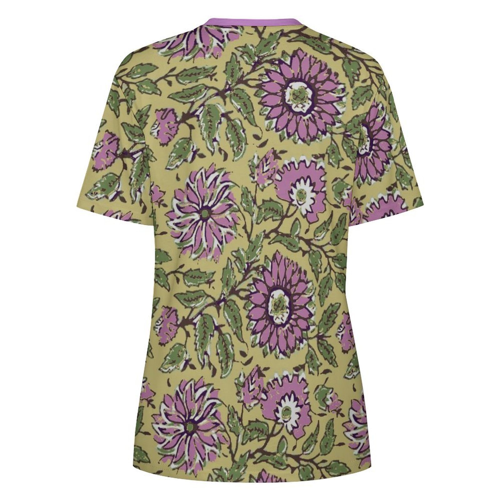 purple floral green background All-Over Print Women's Cotton T-Shirt - Image 2