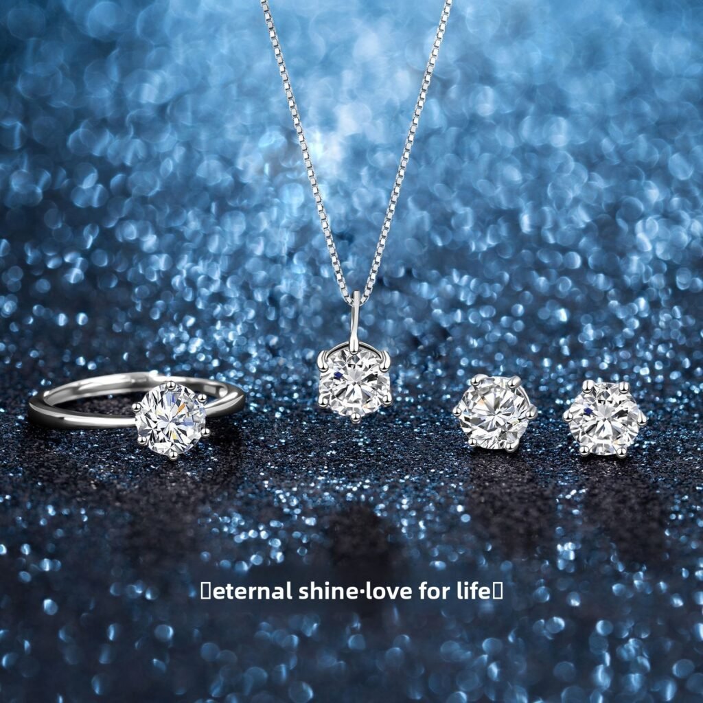 Sterling Silver Moissanite necklace earrings ring Jewelry Set