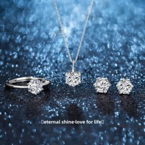 Sterling Silver Moissanite necklace earrings ring Jewelry Set