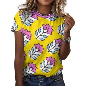 purple flowers blue leaves All-Over Print Women's Cotton T-Shirt