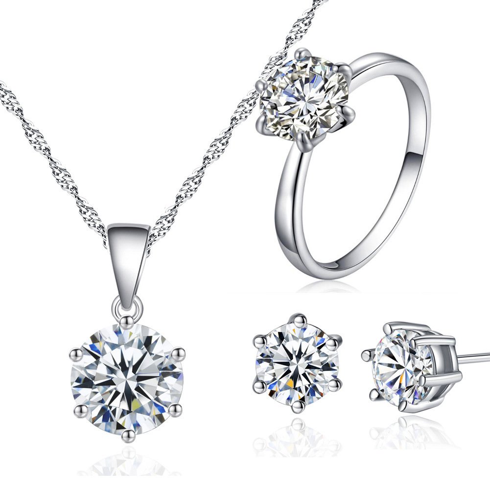 Zircon Eight-Heart Eight-Arrow Necklace Earring Ring Set
