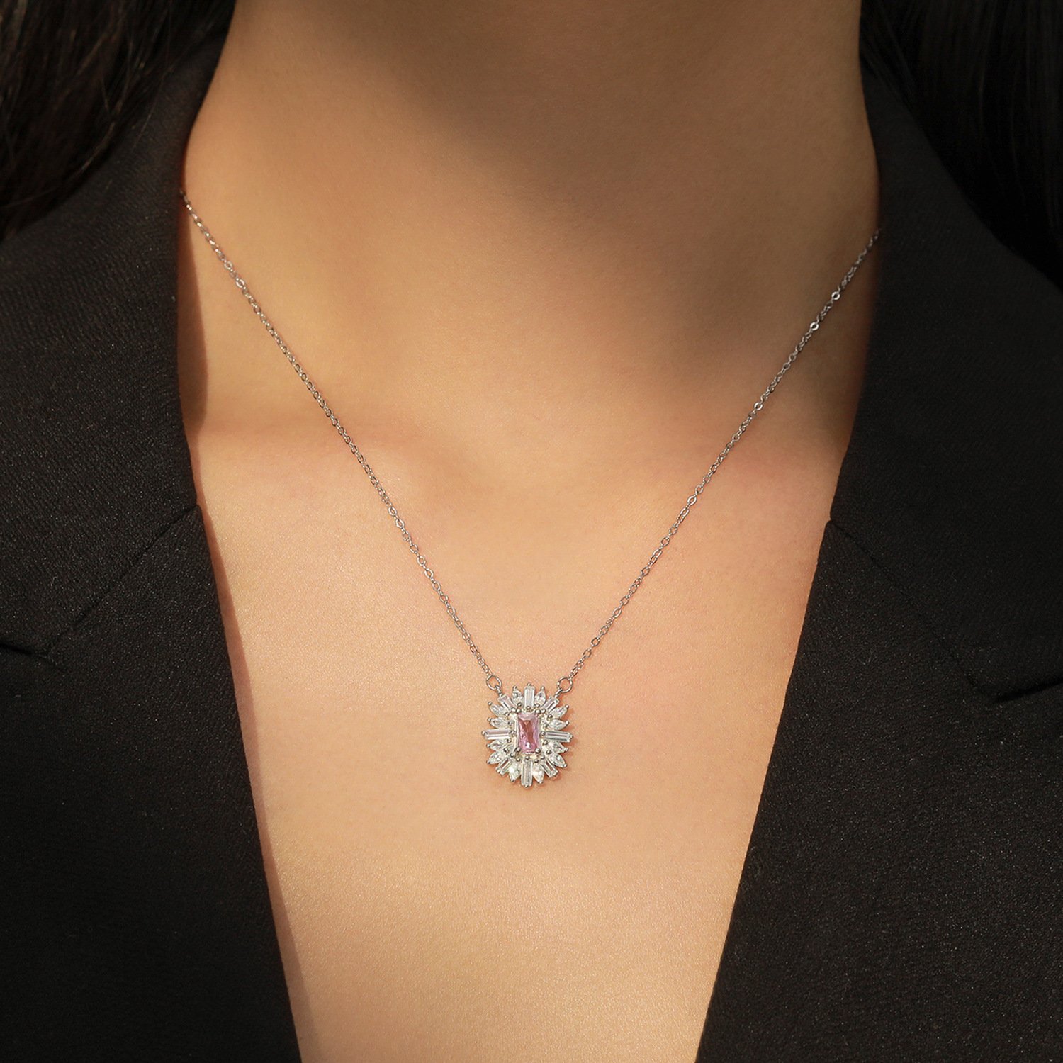 Zircon Sterling Silver Necklace and Earrings Set - Image 2