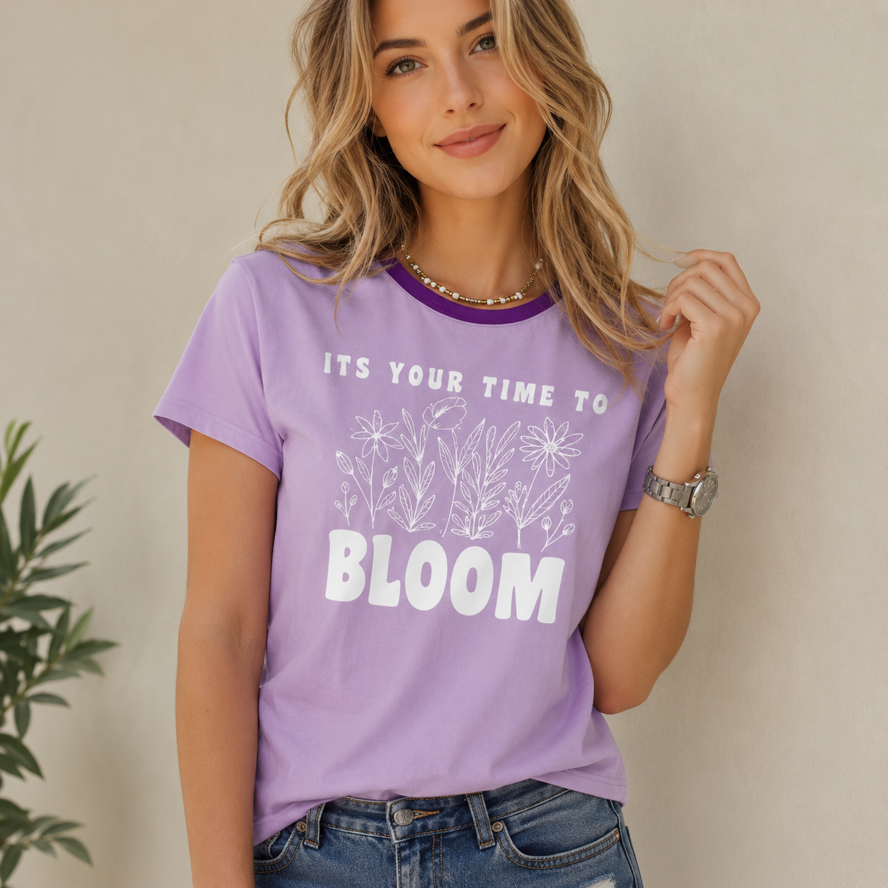 tshirt with quotations - LIts your time to bloom- in pure cotton