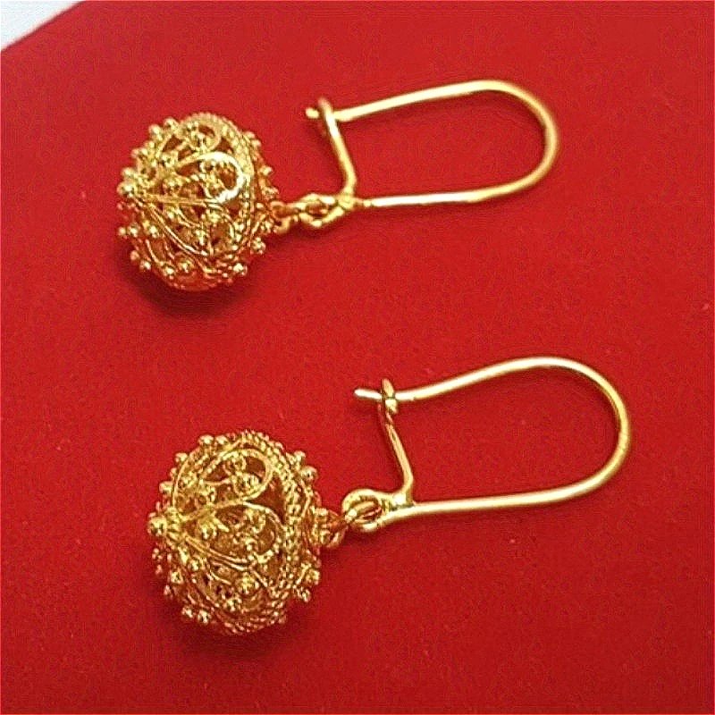 Vintage Charm Handmade Hollowed Golden Ball Dangle Earrings for Women's Fashion Luxury Banquet Anniversary Jewelry Perfect Gifts