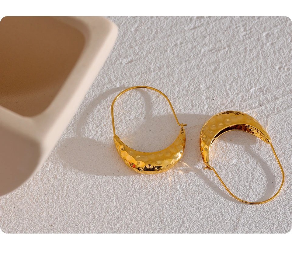 Yhpup Golden Stainless Steel Drop Dangle Hoop Earrings Ear Hook Tarnish Free Minimalist Metal Texture Women Fashion Jewelry