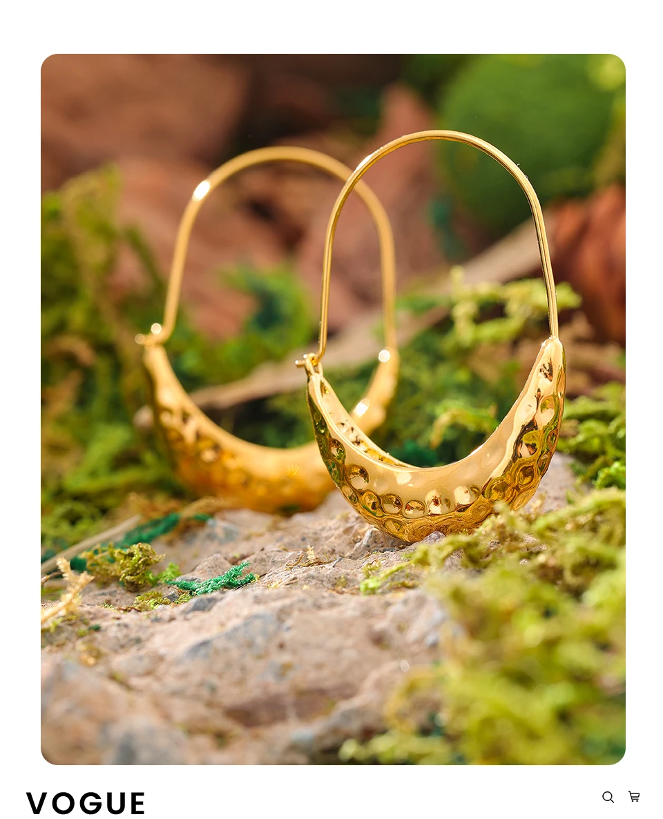 Yhpup Golden Stainless Steel Drop Dangle Hoop Earrings Ear Hook Tarnish Free Minimalist Metal Texture Women Fashion Jewelry