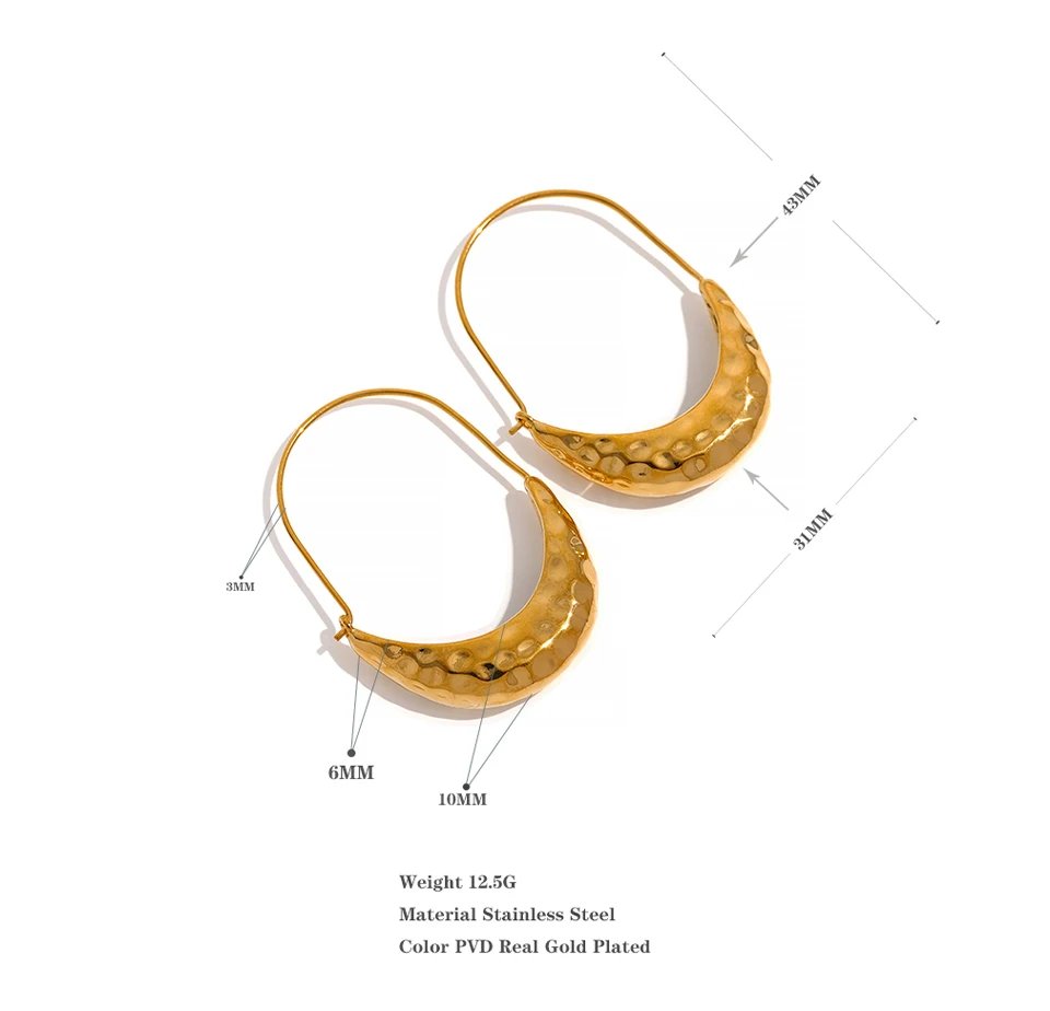 Yhpup Golden Stainless Steel Drop Dangle Hoop Earrings Ear Hook Tarnish Free Minimalist Metal Texture Women Fashion Jewelry