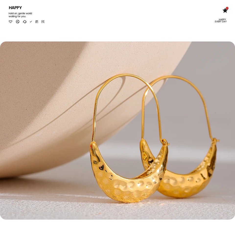 Yhpup Golden Stainless Steel Drop Dangle Hoop Earrings Ear Hook Tarnish Free Minimalist Metal Texture Women Fashion Jewelry