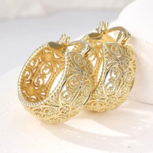 Ethnic Vintage art hollow pattern gold round elegant women's earrings accessories, exquisite gifts for festivals and parties