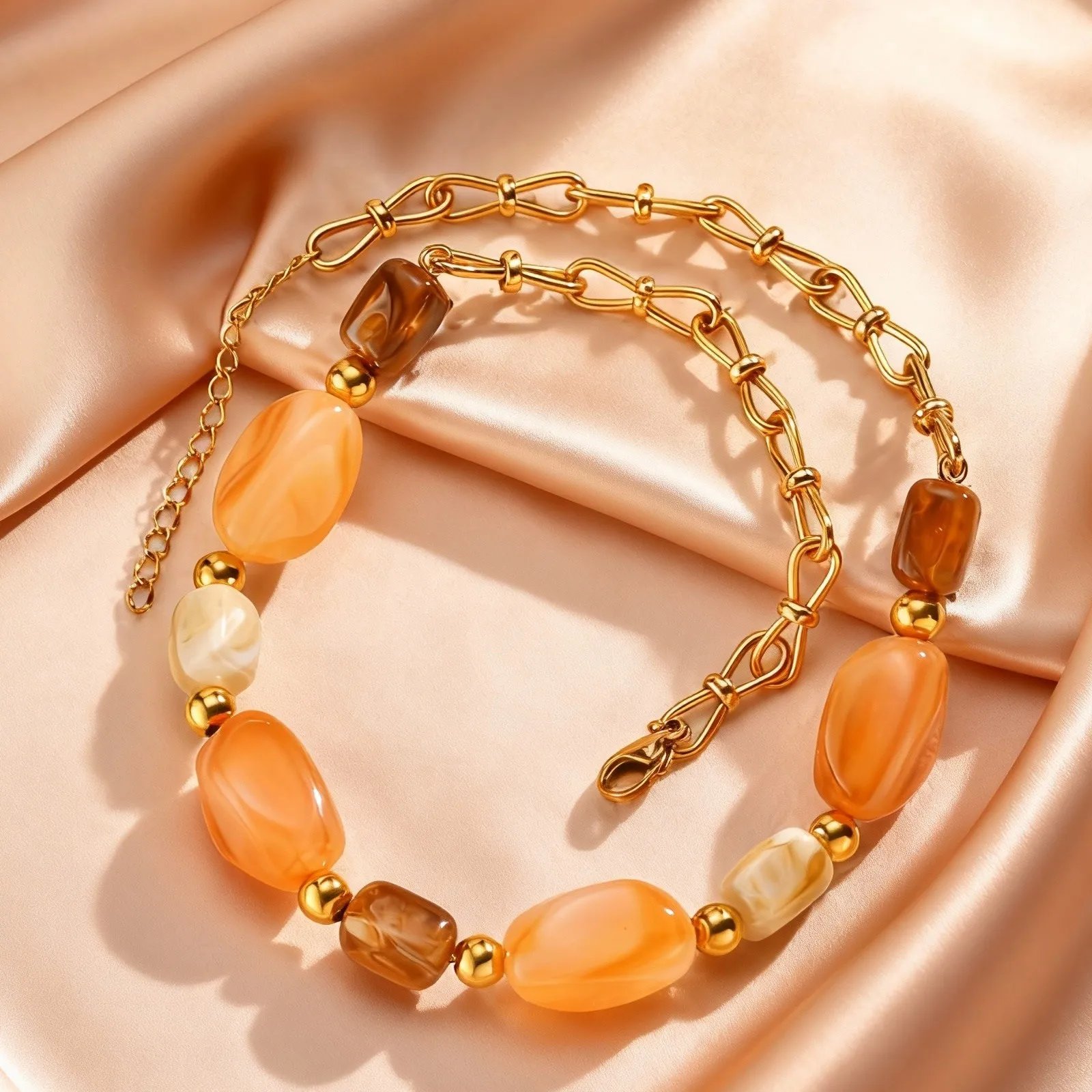 Vintage Acrylic Resin Irregular Pendant Necklace for Women, 18K Gold Plated Stainless Steel Necklace, Trendy Jewelry Waterproof Vintage Acrylic Resin Irregular Pendant Necklace for Women, 18K Gold Plated Stainless Steel Necklace, Trendy Jewelry Waterproof