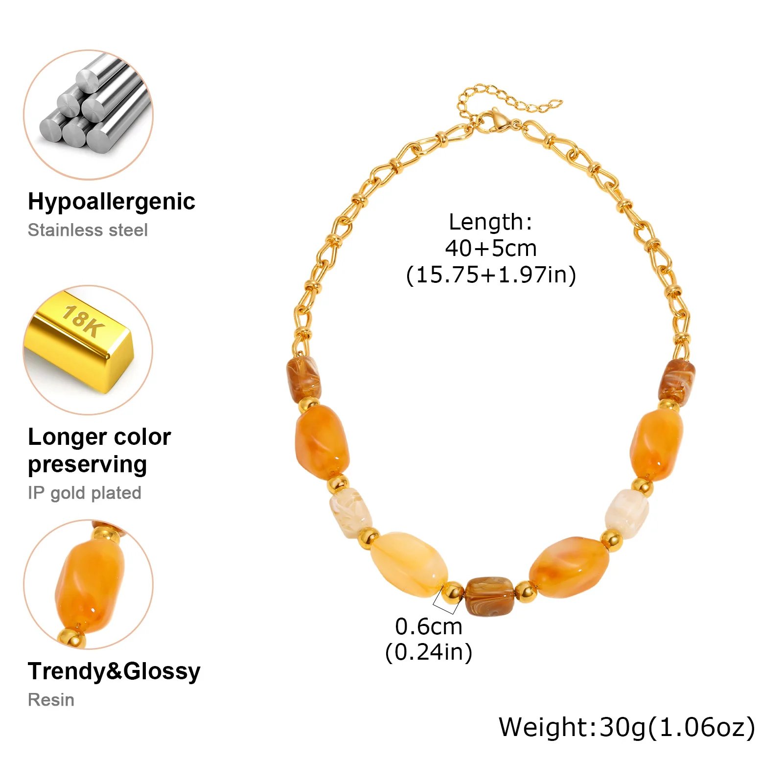 18k gold plated Acrylic Resin Irregular Pendant Necklace Earring Set for Women - Image 6