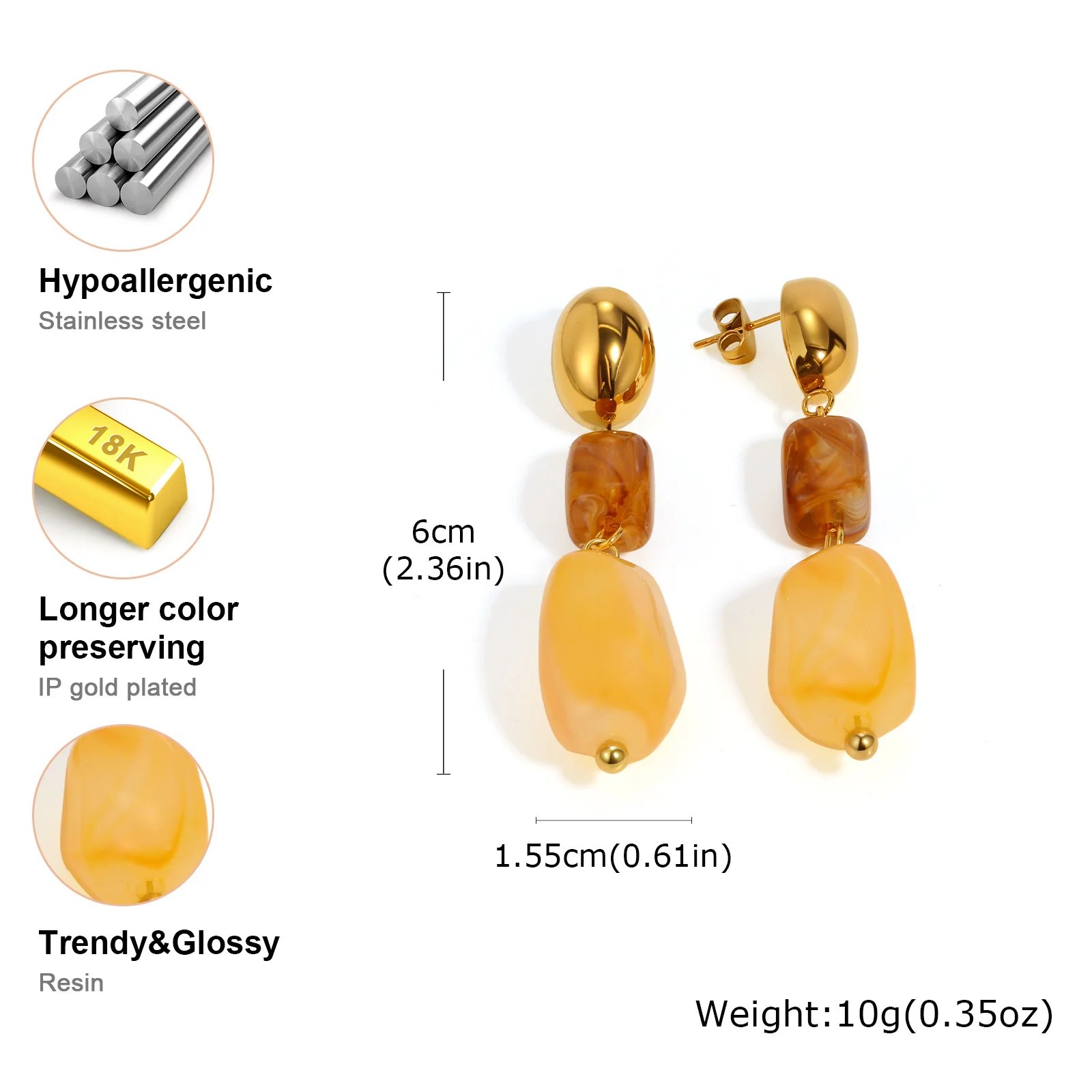 Vintage Acrylic Resin Irregular Pendant Necklace for Women, 18K Gold Plated Stainless Steel Necklace, Trendy Jewelry Waterproof Vintage Acrylic Resin Irregular Pendant Necklace for Women, 18K Gold Plated Stainless Steel Necklace, Trendy Jewelry Waterproof