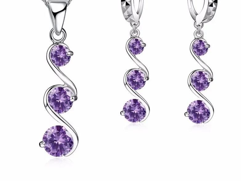 Newest Women Romantic Double S Design Jewelry Set 925 Sterling Silver Necklace Earring 3 Colors Fashion Pendant Sets