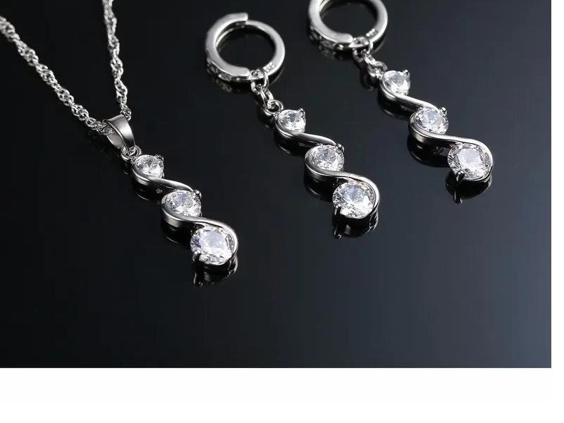 Newest Women Romantic Double S Design Jewelry Set 925 Sterling Silver Necklace Earring 3 Colors Fashion Pendant Sets