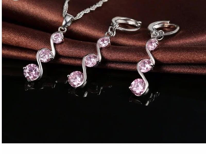 Newest Women Romantic Double S Design Jewelry Set 925 Sterling Silver Necklace Earring 3 Colors Fashion Pendant Sets