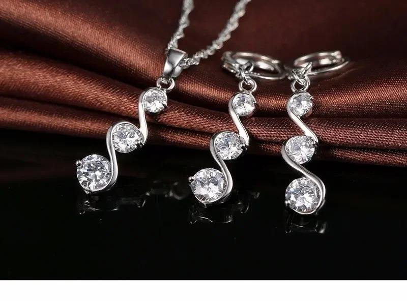 Newest Women Romantic Double S Design Jewelry Set 925 Sterling Silver Necklace Earring 3 Colors Fashion Pendant Sets