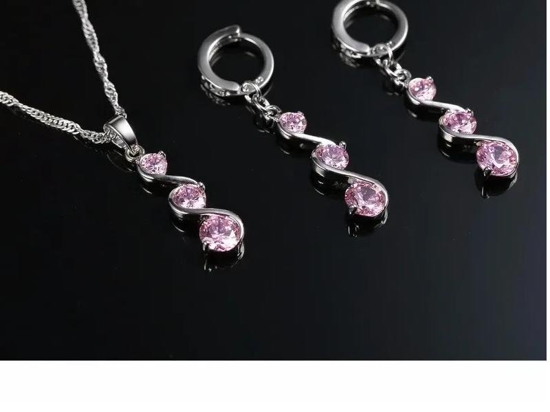 Newest Women Romantic Double S Design Jewelry Set 925 Sterling Silver Necklace Earring 3 Colors Fashion Pendant Sets