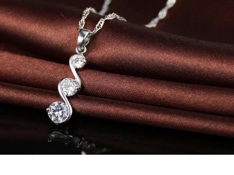 Newest Women Romantic Double S Design Jewelry Set 925 Sterling Silver Necklace Earring 3 Colors Fashion Pendant Sets