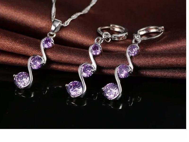 Newest Women Romantic Double S Design Jewelry Set 925 Sterling Silver Necklace Earring 3 Colors Fashion Pendant Sets