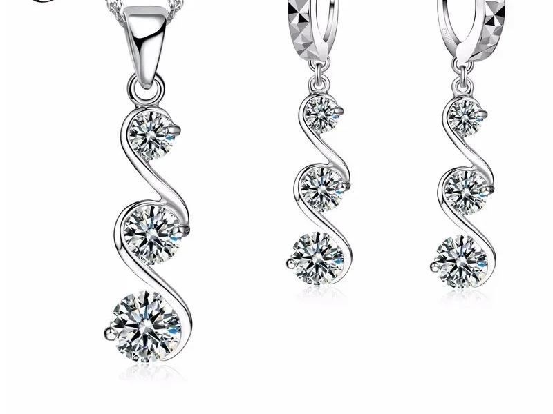 Newest Women Romantic Double S Design Jewelry Set 925 Sterling Silver Necklace Earring 3 Colors Fashion Pendant Sets