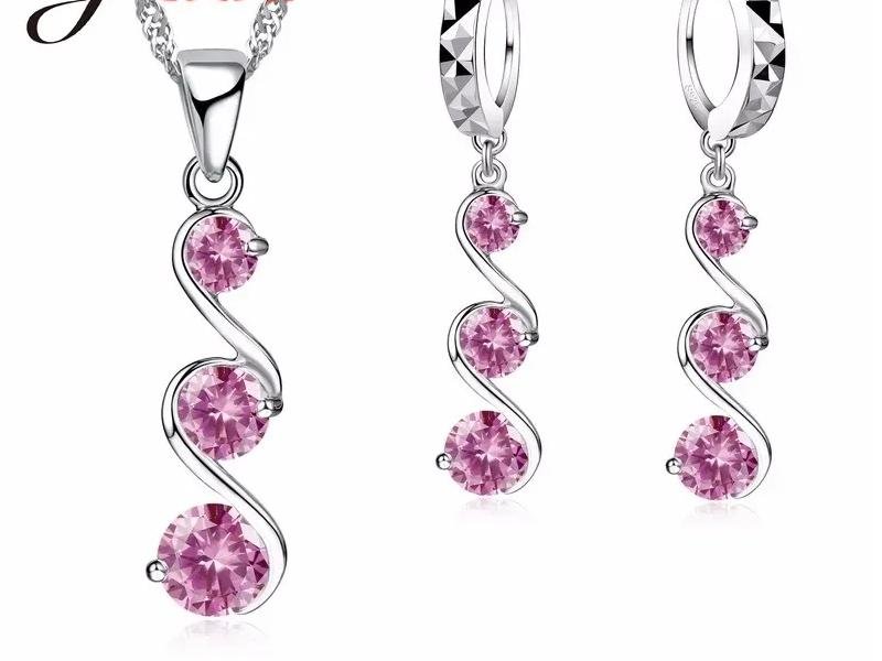 Newest Women Romantic Double S Design Jewelry Set 925 Sterling Silver Necklace Earring 3 Colors Fashion Pendant Sets