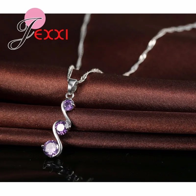 Newest Women Romantic Double S Design Jewelry Set 925 Sterling Silver Necklace Earring 3 Colors Fashion Pendant Sets