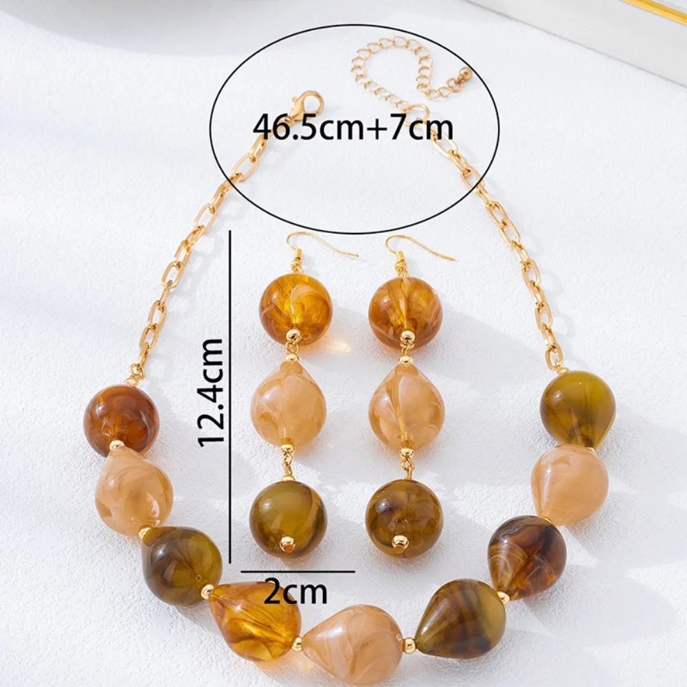 Amber Teardrop Bead Jewelry Set (Necklace & Earrings), Vintage Earth Tone Fashion Jewelry for Women, Boho Wear Accessory
