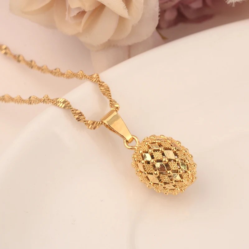 Gold Color Cute Jewelry Round Ball Girls Bridal jewelry For Women Necklace Earrings Pendant Set Accessories Wedding Party Gift Gold Color Cute Jewelry Round Ball Girls Bridal jewelry For Women Necklace Earrings Pendant Set Accessories Wedding Party Gift
