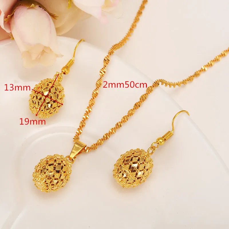 Gold Color Cute Jewelry Round Ball Girls Bridal jewelry For Women Necklace Earrings Pendant Set Accessories Wedding Party Gift Gold Color Cute Jewelry Round Ball Girls Bridal jewelry For Women Necklace Earrings Pendant Set Accessories Wedding Party Gift