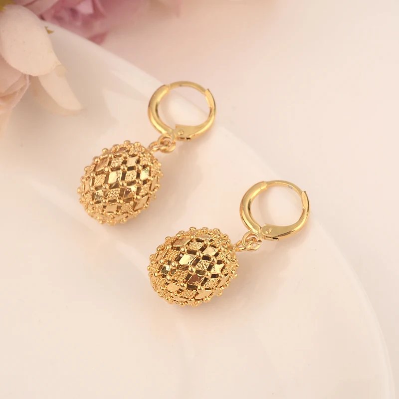 Gold Color Cute Jewelry Round Ball Girls Bridal jewelry For Women Necklace Earrings Pendant Set Accessories Wedding Party Gift Gold Color Cute Jewelry Round Ball Girls Bridal jewelry For Women Necklace Earrings Pendant Set Accessories Wedding Party Gift