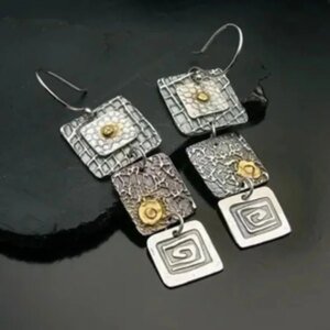 Boho Dangle Earrings Women Tribal Jewelry Vintage Metal Handmade Long Hook Earrings Gift