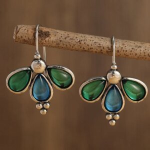 Waterdrop Charm Green Blue Stone Hook Earrings for Women Silver Dangle Earrings Wedding Jewelry