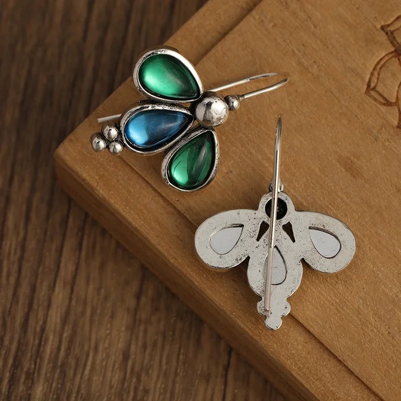 Charm Green Blue Stone Waterdrop Hook Earrings for Women Silver Color Dangle Earrings Wedding Jewelry