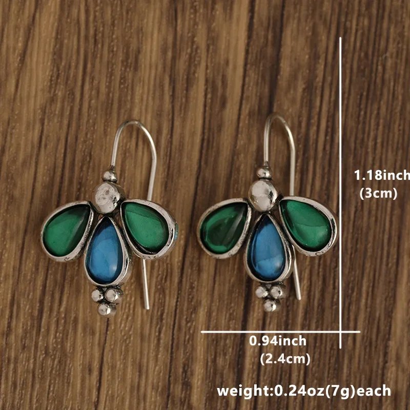 Charm Green Blue Stone Waterdrop Hook Earrings for Women Silver Color Dangle Earrings Wedding Jewelry