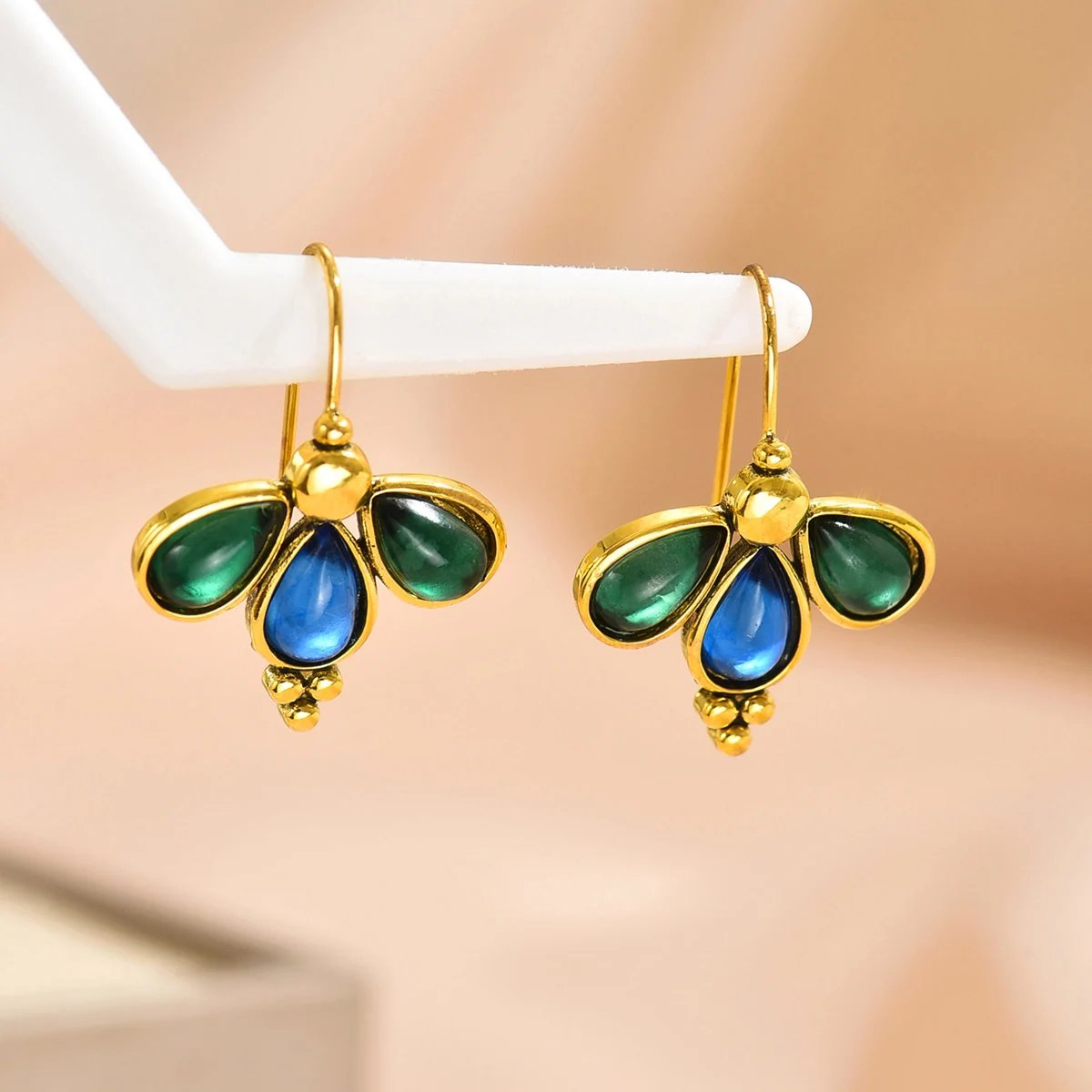 Charm Green Blue Stone Waterdrop Hook Earrings for Women Silver Color Dangle Earrings Wedding Jewelry