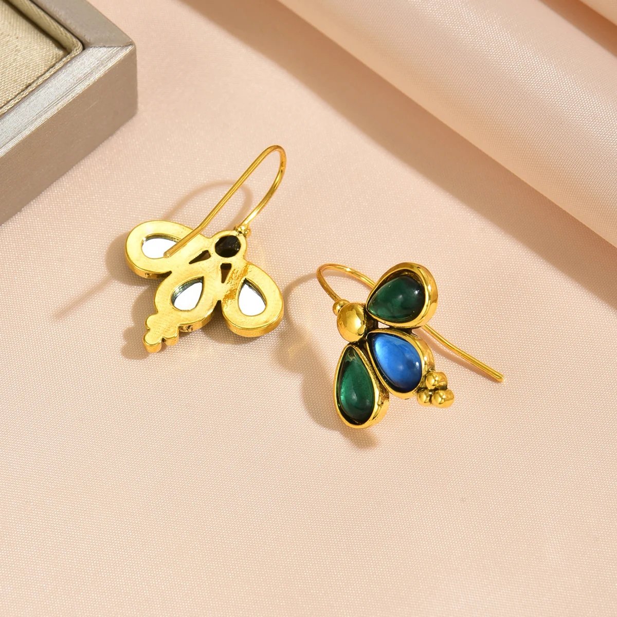 Charm Green Blue Stone Waterdrop Hook Earrings for Women Silver Color Dangle Earrings Wedding Jewelry