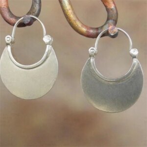 Ethnic Vintage Silver Color Metal Half Round Earrings Hoop Earrings for Women Jewelry