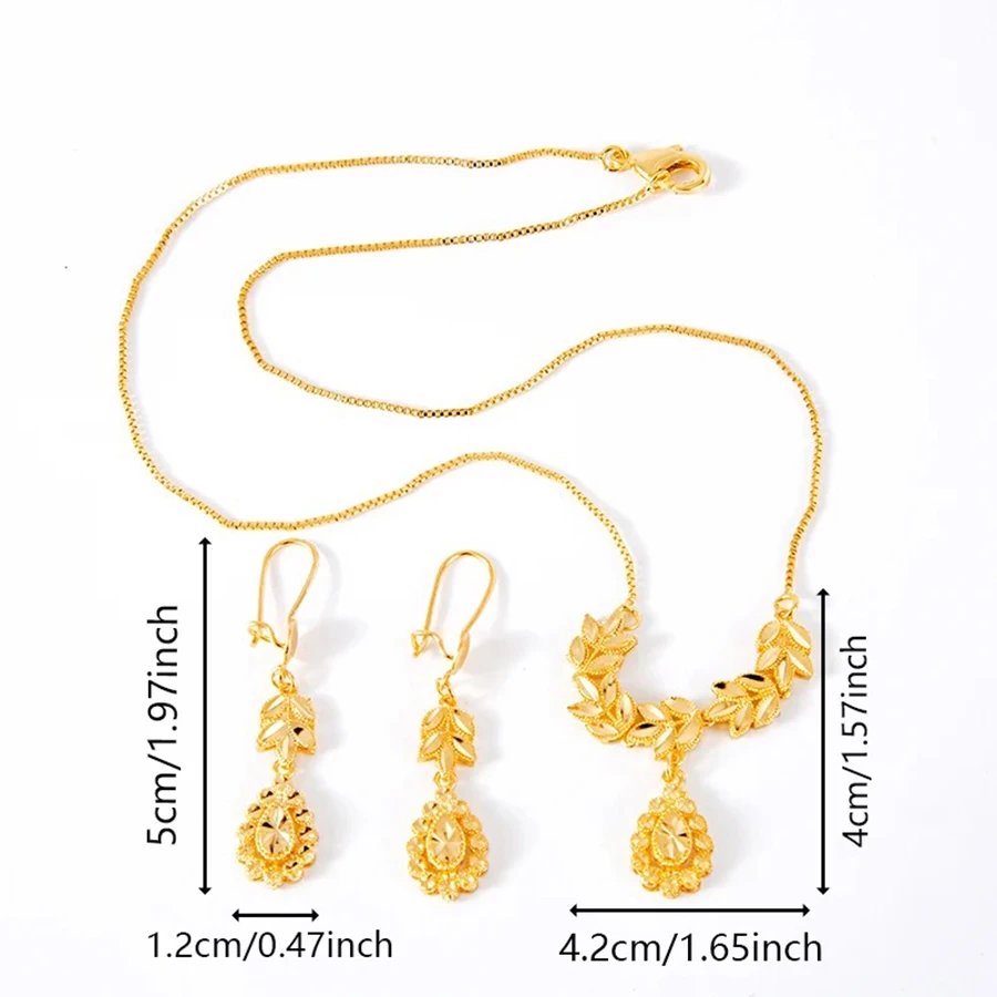 Dubai Ladies 24K Gold Plated Love Ethiopian African Heart Necklace Earring Set Arab Bridal Dowry Jewelry