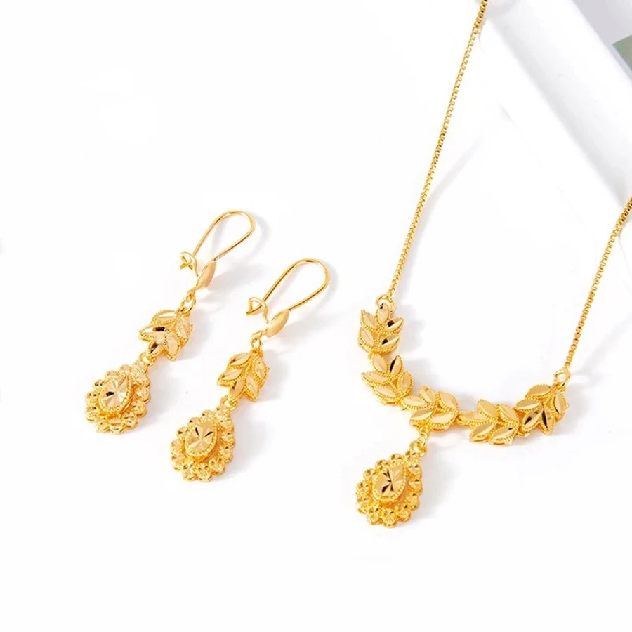 Dubai Ladies 24K Gold Plated Love Ethiopian African Heart Necklace Earring Set Arab Bridal Dowry Jewelry