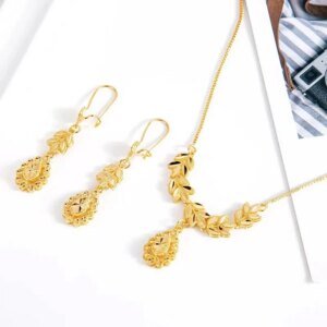 24K Gold Plated Heart Necklace Earring Set Bridal Jewelry